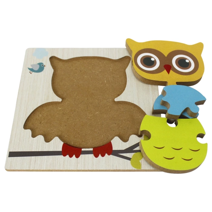 Ahşap Baykuş Puzzle - Bebekleri İçin Puzzle - Ahşap Yapboz Oyuncak - Oyuncak Yap-boz - 4 Parça Puzzle
