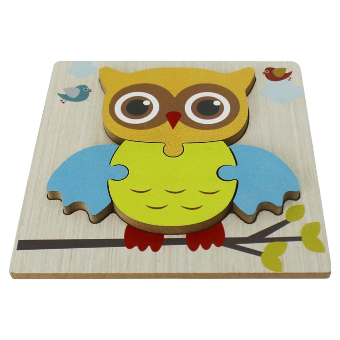Ahşap Baykuş Puzzle - Bebekleri İçin Puzzle - Ahşap Yapboz Oyuncak - Oyuncak Yap-boz - 4 Parça Puzzle