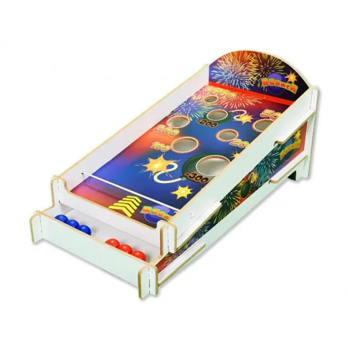 Ahşap Boomer Lastikli İp Oyunu - Pinball Oyunu - Deliğe Top Atma Oyunu - Pinbal Ahşap Oyuncak - Boomer Finger Oyunu