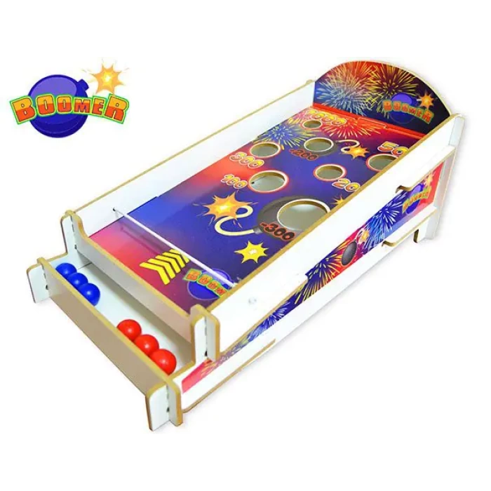 Ahşap Boomer Lastikli İp Oyunu - Pinball Oyunu - Deliğe Top Atma Oyunu - Pinbal Ahşap Oyuncak - Boomer Finger Oyunu