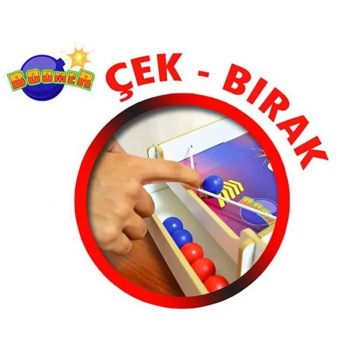 Ahşap Boomer Lastikli İp Oyunu - Pinball Oyunu - Deliğe Top Atma Oyunu - Pinbal Ahşap Oyuncak - Boomer Finger Oyunu