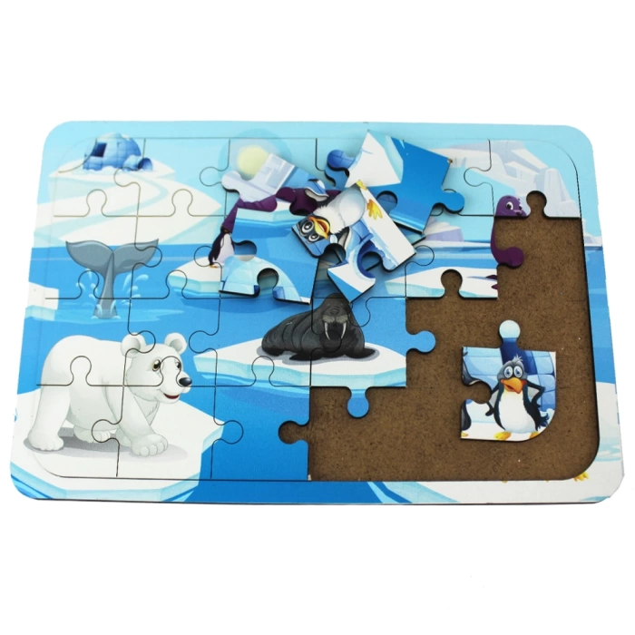 Ahşap Kutup Hayvanları Puzzle - Bebekleri İçin Puzzle - Ahşap Yapboz Oyuncak - Oyuncak Yap-boz - 24 Parça Puzzle