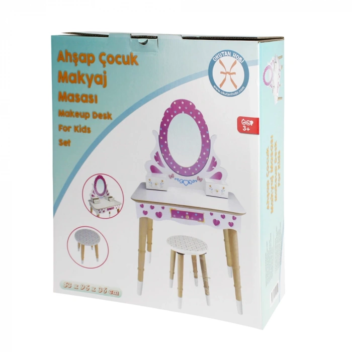 Ahşap Oturaklı Güzellik Masası - Makyaj Seti - Ahşap Güzellik Seti - Makyaj Masası