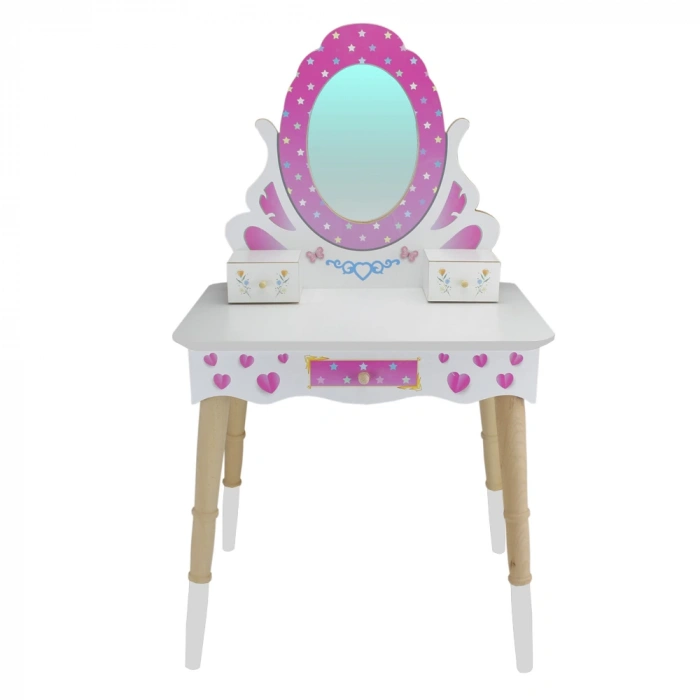 Ahşap Oturaklı Güzellik Masası - Makyaj Seti - Ahşap Güzellik Seti - Makyaj Masası