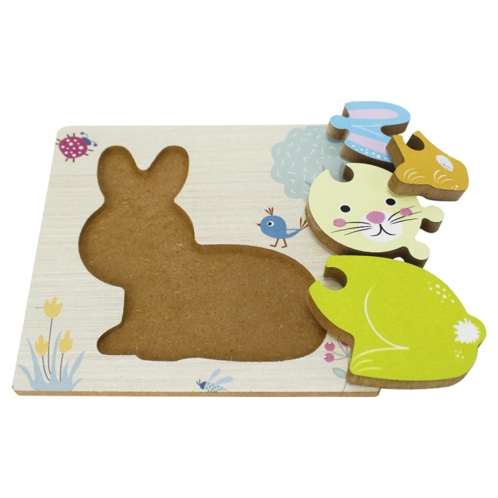 Ahşap Tavşan Puzzle - Bebekleri İçin Puzzle - Ahşap Yapboz Oyuncak - Oyuncak Yap-boz - 4 Parça Puzzle