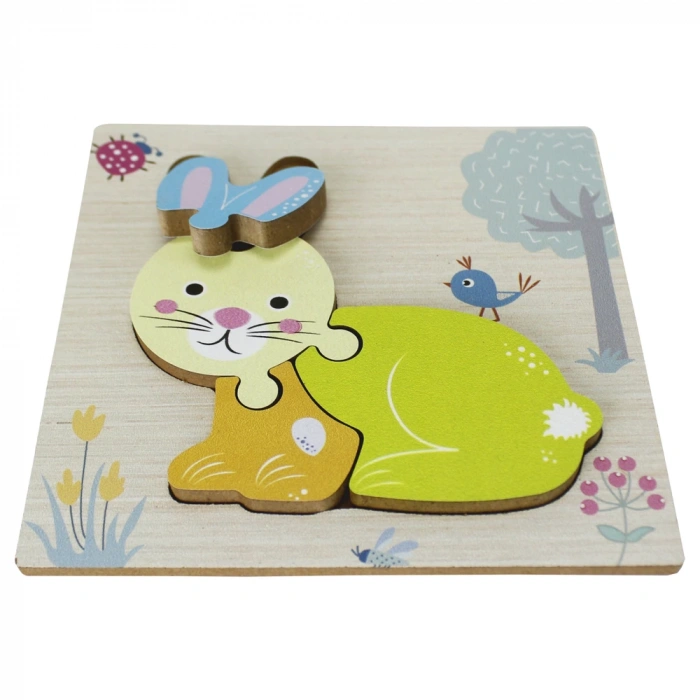 Ahşap Tavşan Puzzle - Bebekleri İçin Puzzle - Ahşap Yapboz Oyuncak - Oyuncak Yap-boz - 4 Parça Puzzle