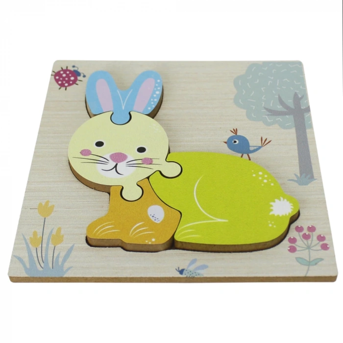 Ahşap Tavşan Puzzle - Bebekleri İçin Puzzle - Ahşap Yapboz Oyuncak - Oyuncak Yap-boz - 4 Parça Puzzle