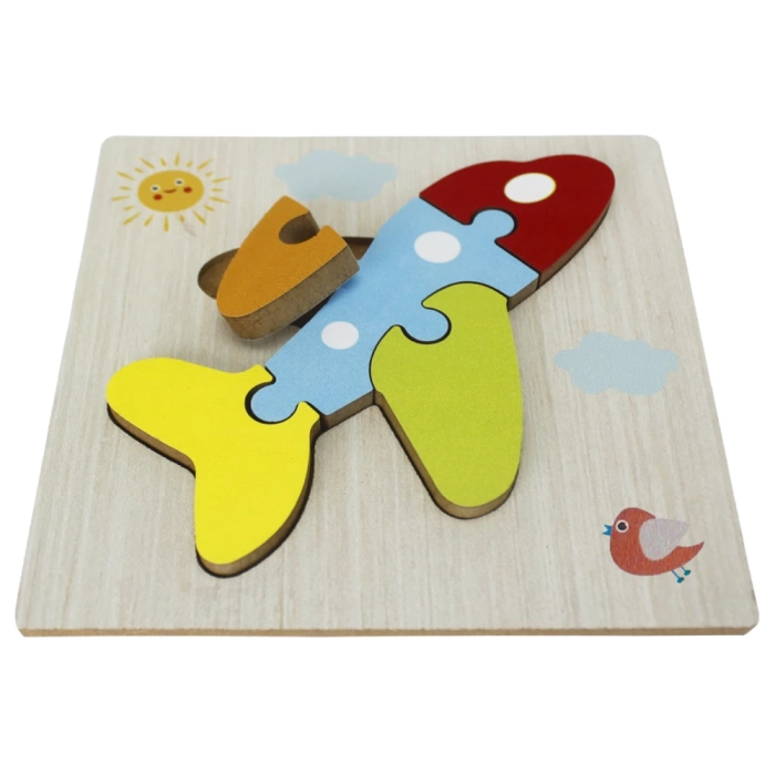 Ahşap Uçak Puzzle - Bebekleri İçin Puzzle - Ahşap Yapboz Oyuncak - Oyuncak Yap-boz - 4 Parça Puzzle
