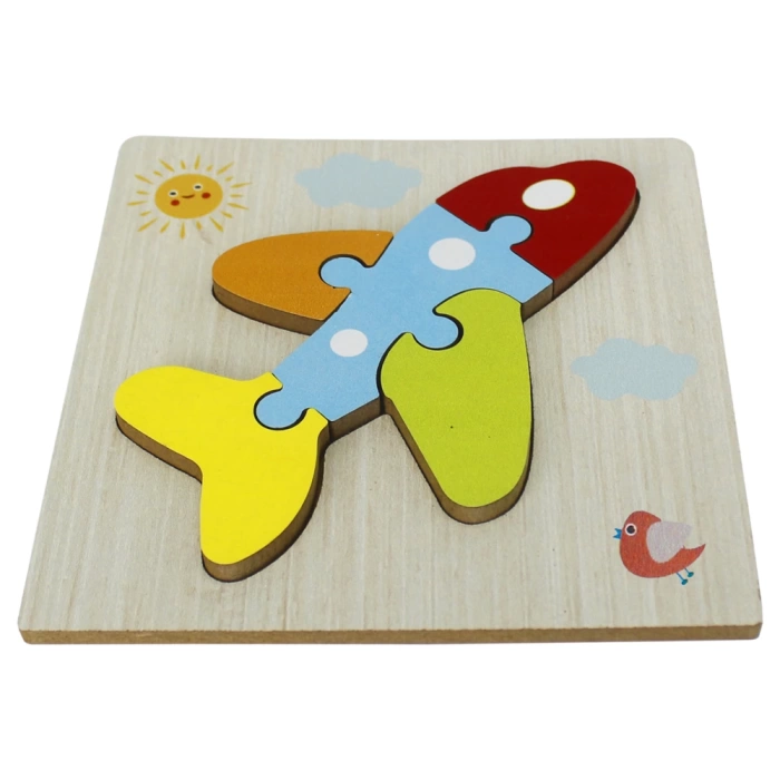 Ahşap Uçak Puzzle - Bebekleri İçin Puzzle - Ahşap Yapboz Oyuncak - Oyuncak Yap-boz - 4 Parça Puzzle