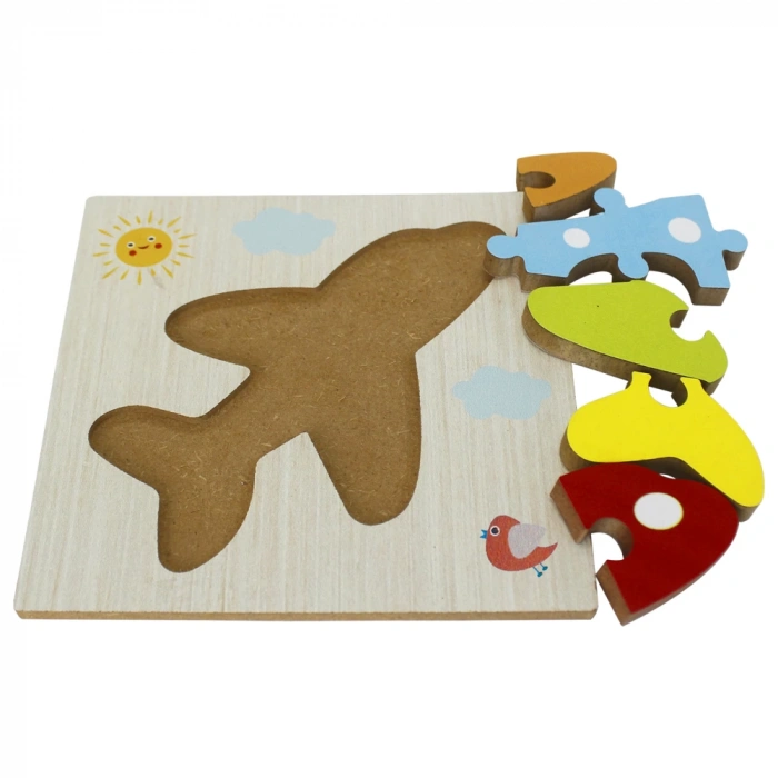 Ahşap Uçak Puzzle - Bebekleri İçin Puzzle - Ahşap Yapboz Oyuncak - Oyuncak Yap-boz - 4 Parça Puzzle
