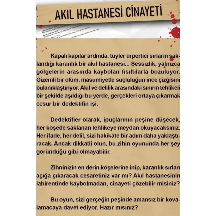 Akıl Hastanesi Davası Dedektif Oyunu - Dava Çözme Oyunu - Suç Çözme Oyunu - Cinayet Oyunu Cinayet Çözme