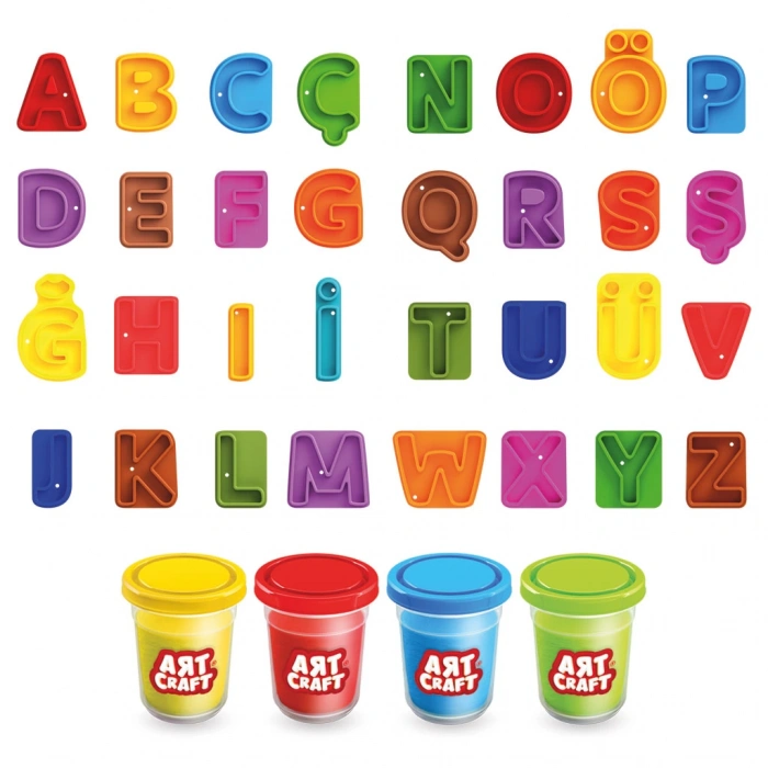 Alfabe Hamur Seti 224 Gr. - Oyun Hamuru Seti - Hamur Setleri - Hamur Kalıpları - Kelime Hamur - Sayı