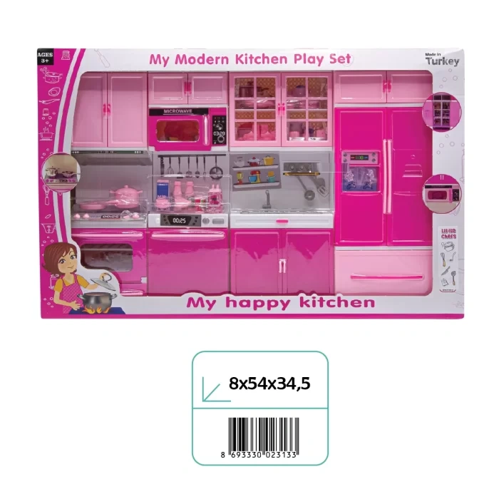 Anlily Dörtlü Mutfak Seti - Barbie Modern Mutfak Seti - Işıklı Sesli Mutfak Oyuncak - Fırın, Buzdolabı, Bulaşık, Lavabo
