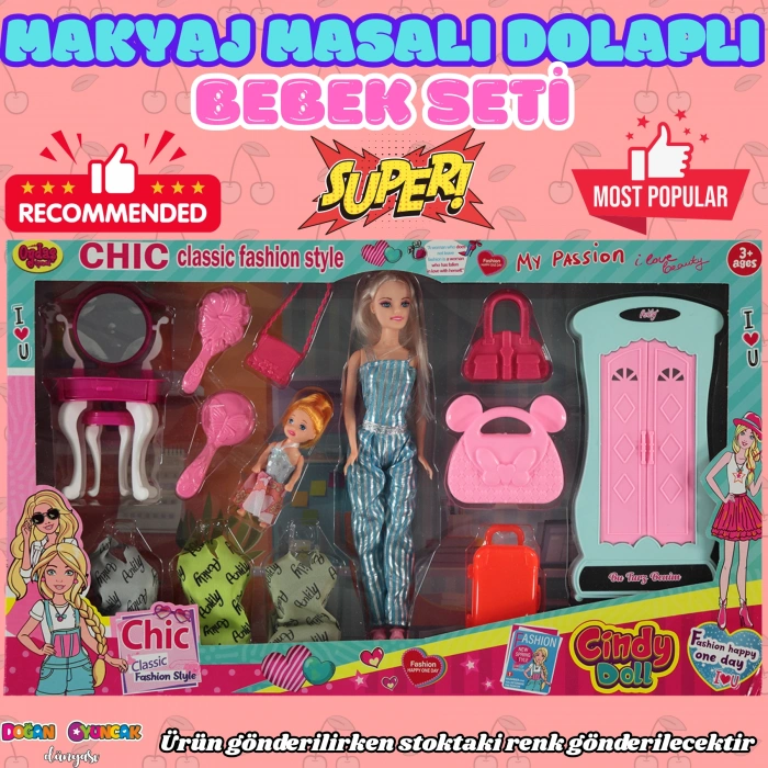 Anlily Makyaj Masalı Dolaplı Bebek Seti - Barbie Oyuncak Bebek - Barbie Bebek - Bebek Oyun Evleri İçin Bebek