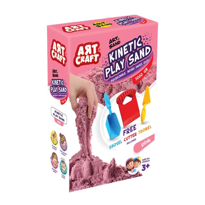 Art Sand Aksesuarlı Pembe Oyun Kumu 1000 Gr. - Kinetik Kum Seti - Natural Kum - Doğal Kum