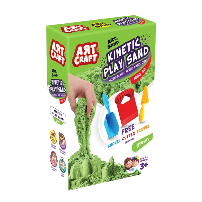 Art Sand Aksesuarlı Yeşil Oyun Kumu 1000 Gr. - Kinetik Kum Seti - Natural Kum - Doğal Kum