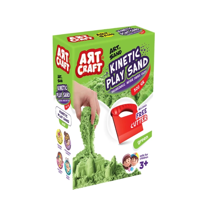 Art Sand Aksesuarlı Yeşil Oyun Kumu 500 Gr. - Kinetik Kum Seti - Natural Kum - Doğal Kum