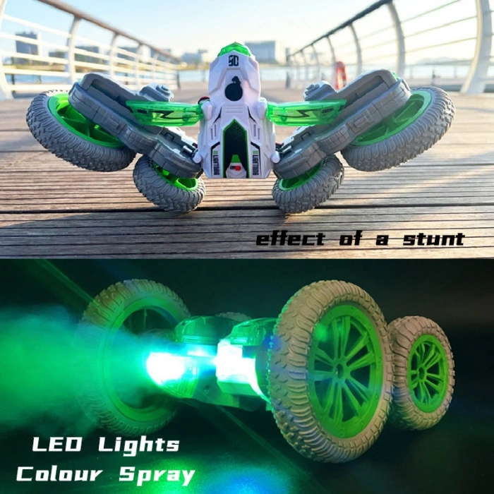 Atomizing Style Uzaktan Kumandalı Akrobatik Araba Yeşil - Işıklı Buharlı Araba - Akrobasi Arabası