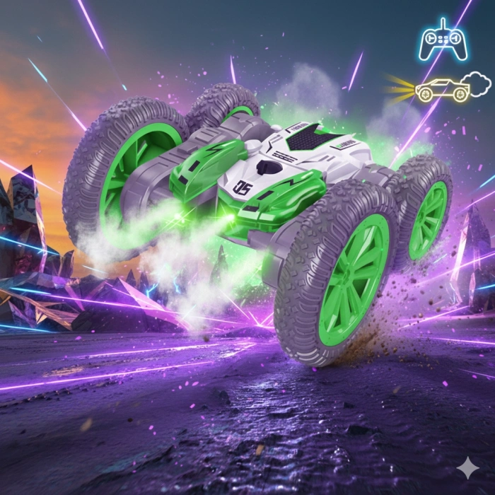 Atomizing Style Uzaktan Kumandalı Akrobatik Araba Yeşil - Işıklı Buharlı Araba - Akrobasi Arabası