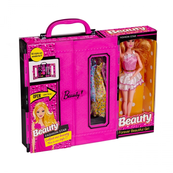 Beauty Aksesuarlı Bebekli Gardırop - Barbie Dolap - Barbie Giysi Dolabı - Barbie Gardırop - Gardrop