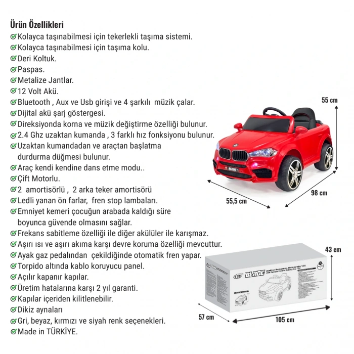 Blade GT Kırmızı Uzaktan Kumandalı 4X2 12 Volt Akülü Araba - RC BMW Akülü Araba