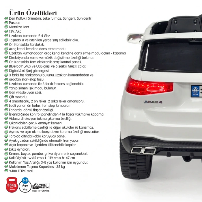 Bold GT Beyaz Uzaktan Kumandalı 4X2 12 Volt Akülü Araba - RC BMW Akülü Araba BMW Akülü Araç