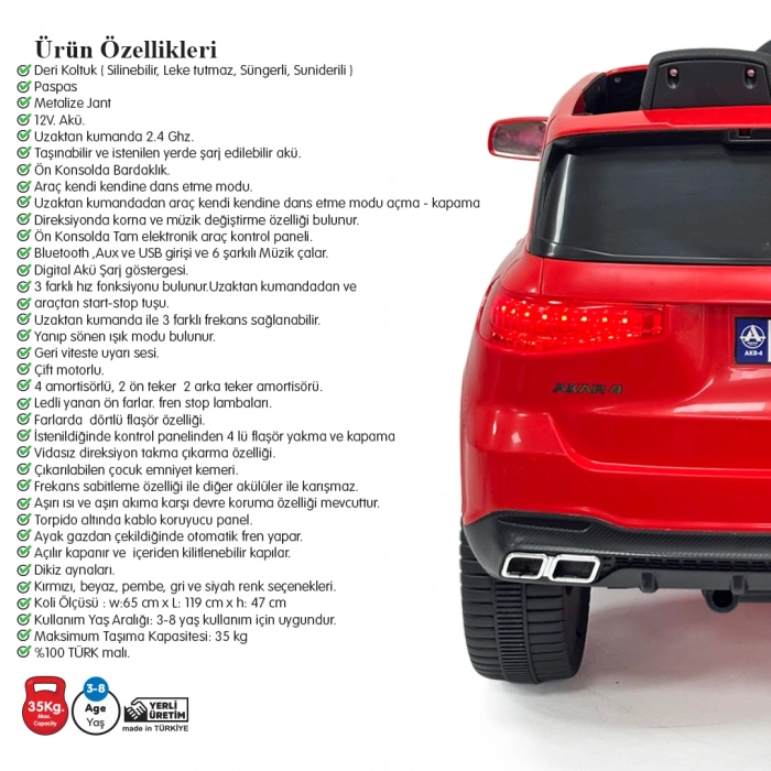 Bold GT Kırmızı Uzaktan Kumandalı 4X2 12 Volt Akülü Araba - RC BMW Akülü Araba BMW Akülü Araç