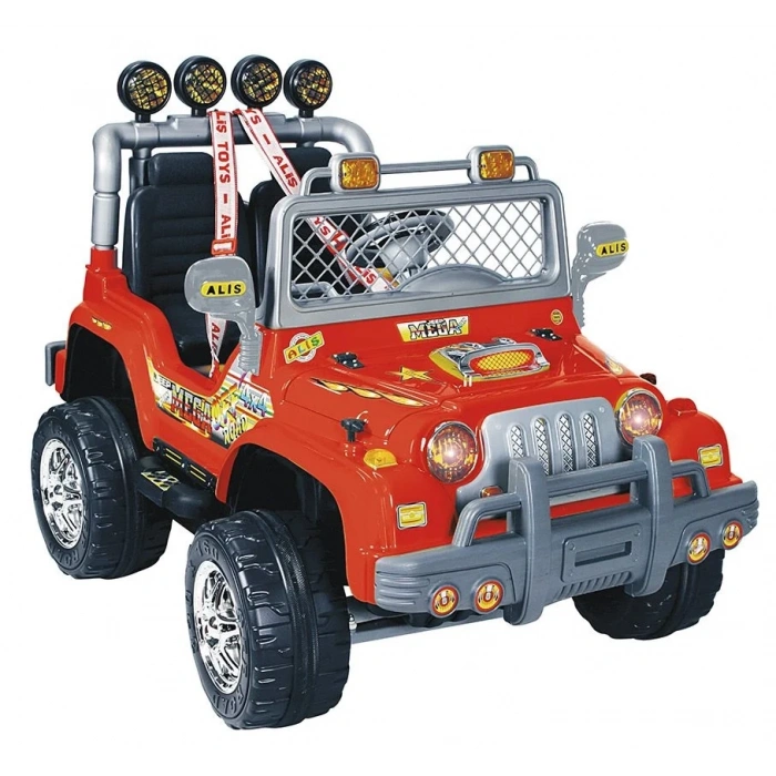 Çift Kişilik Mega Akülü Araba Kırmızı - 12 Volt İki Kişilik Akülü Araba Akülü JEEP - Mega Off Road Turbo Jeep