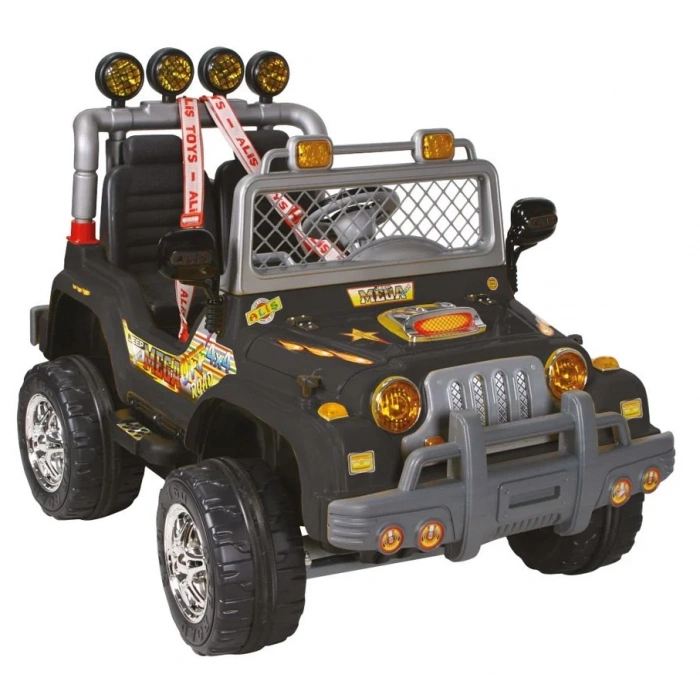 Çift Kişilik Mega Akülü Araba Siyah - 12 Volt İki Kişilik Akülü Araba Akülü JEEP - Mega Off Road Turbo Jeep