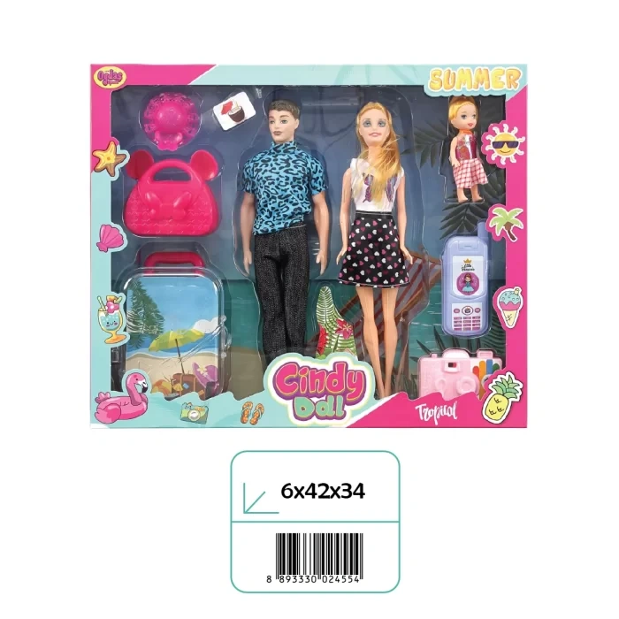 Cindy Doll Aile Tatil Seti - Aksesuarlı Bebek Seti - Oyuncak Tatil Seti - Gelin Damat Oyuncak Aile Oyuncak