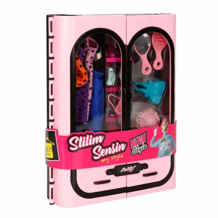 Cindy Doll Aksesuarlı Gardırop Açık Pembe - Barbie Dolap - Barbie Giysi Dolabı - Barbie Gardırop - Gardrop