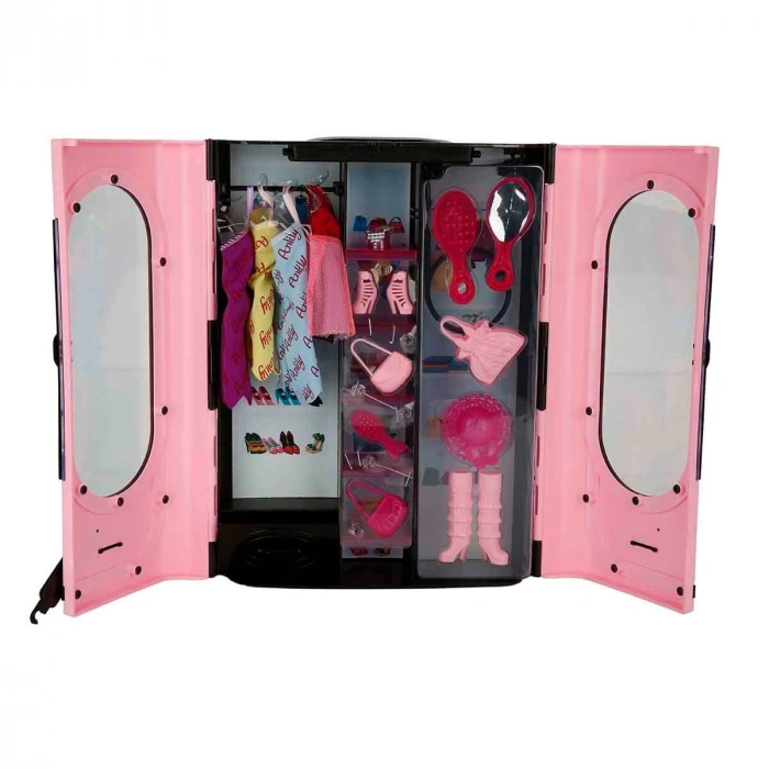 Cindy Doll Aksesuarlı Gardırop Açık Pembe - Barbie Dolap - Barbie Giysi Dolabı - Barbie Gardırop - Gardrop