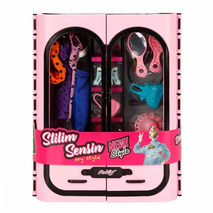 Cindy Doll Aksesuarlı Gardırop Açık Pembe - Barbie Dolap - Barbie Giysi Dolabı - Barbie Gardırop - Gardrop