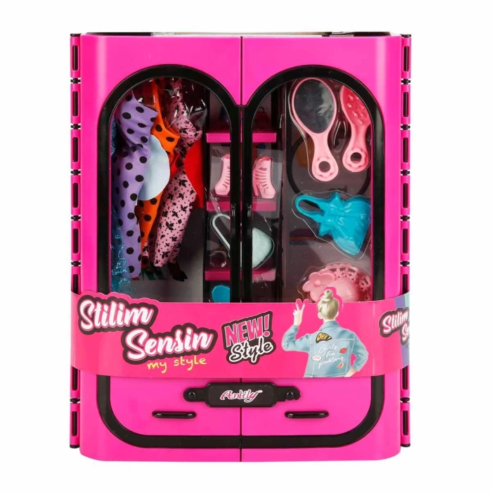 Cindy Doll Aksesuarlı Gardırop Pembe - Barbie Dolap - Barbie Giysi Dolabı - Barbie Gardırop - Gardrop