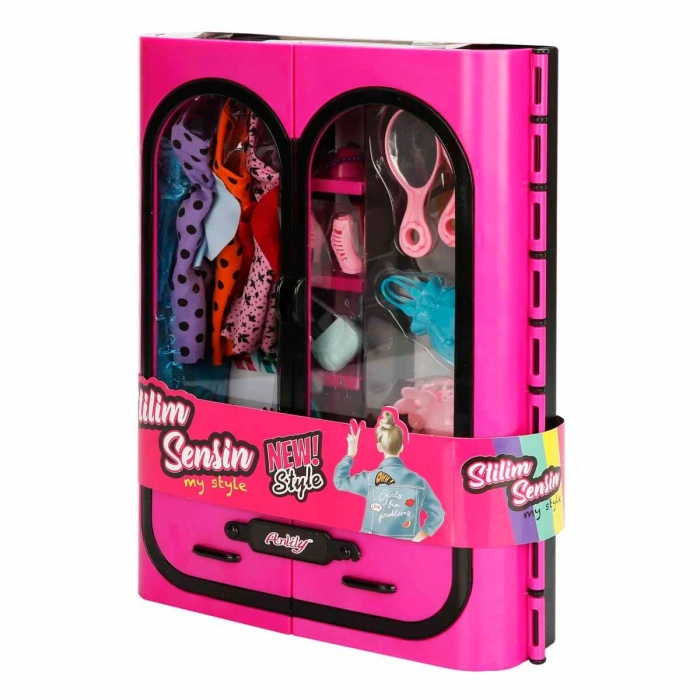 Cindy Doll Aksesuarlı Gardırop Pembe - Barbie Dolap - Barbie Giysi Dolabı - Barbie Gardırop - Gardrop
