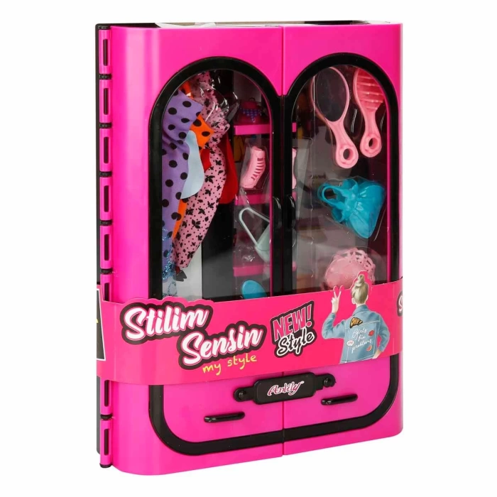 Cindy Doll Aksesuarlı Gardırop Pembe - Barbie Dolap - Barbie Giysi Dolabı - Barbie Gardırop - Gardrop
