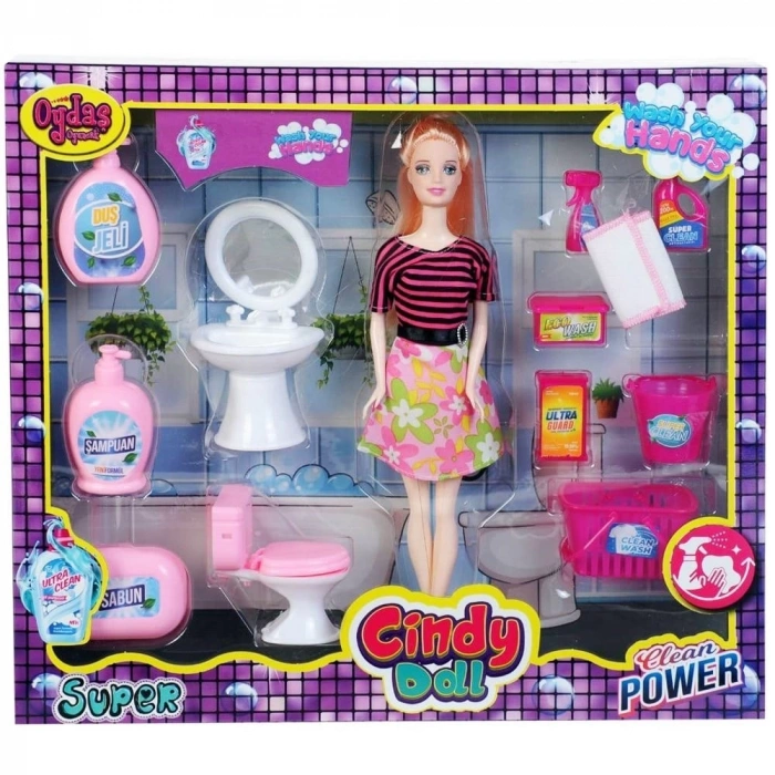 Cindy Doll Lavabo ve Temizlik Seti - Oyuncak Lavabolu Bebek - Barbie Temizlik Seti - Aksesuarlı Lavabo Bebek Oyuncak