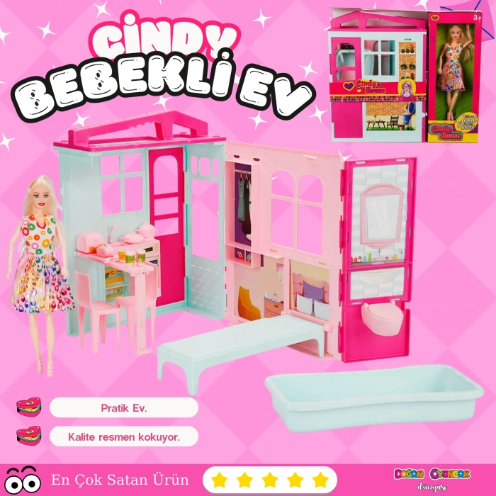 Cindy House Bebekli Oyun Evi - Ev Oyuncak - Lolanın Düşler Ev Seti - Barbie Ev Seti - Oyuncak Ev