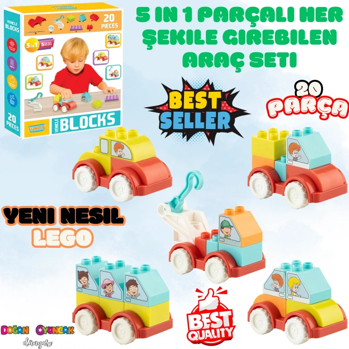 Creative Blok 20 Parça Araç Seti - Slide Blocks - Lego Oyuncakları - Yaratıcı Top Oyunu - Creative Lego