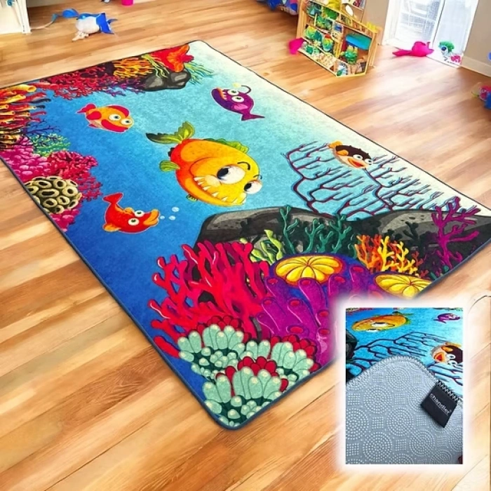Deniz Canlıları Çocuk Halısı 200x290 cm. - Deniz Canlıları Anaokulu Halısı - Deniz Canlıları Kreş Halısı - Deniz Canlıları Oyun Halısı