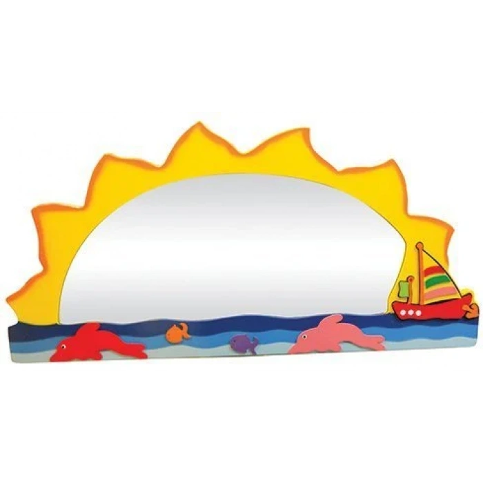 Deniz Manzaralı Lavabo Aynası - Anaokulu Lavabo Aynası - Ahşap Ayna - Okul İçin Ayna