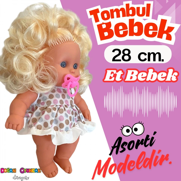 Derin Emzikli Saçlı Tombul Et Bebek 28 Cm. Kutulu - Emzikli Bebek - Saçlı Tombik Bebek - Saçlı Bebek - Tombul Bebek
