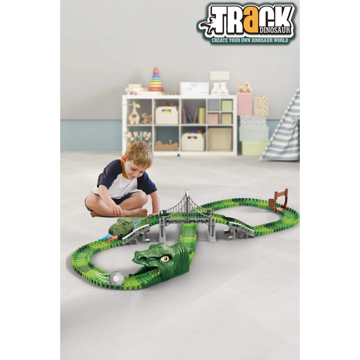 Dinozor Trucks 192 Parça Raylı Pist - Raylı Araç Oyuncak - Tren Oyuncak - Renkli Araç Yolu - Dino Trucks