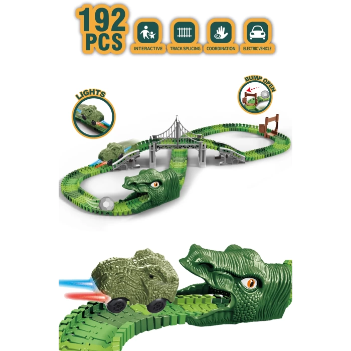 Dinozor Trucks 192 Parça Raylı Pist - Raylı Araç Oyuncak - Tren Oyuncak - Renkli Araç Yolu - Dino Trucks