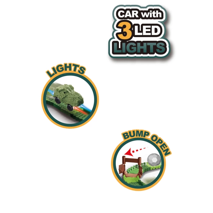 Dinozor Trucks 288 Parça Raylı Pist - Raylı Araç Oyuncak - Tren Oyuncak - Renkli Araç Yolu - Dino Trucks