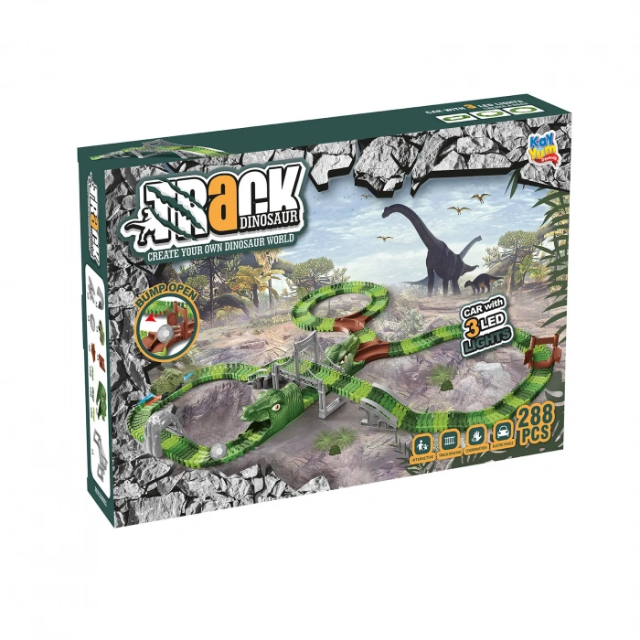 Dinozor Trucks 288 Parça Raylı Pist - Raylı Araç Oyuncak - Tren Oyuncak - Renkli Araç Yolu - Dino Trucks