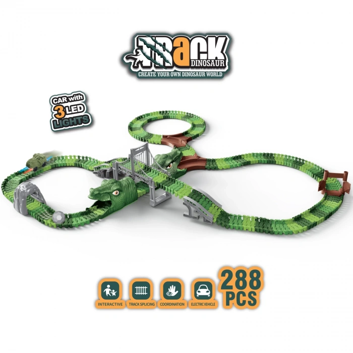 Dinozor Trucks 288 Parça Raylı Pist - Raylı Araç Oyuncak - Tren Oyuncak - Renkli Araç Yolu - Dino Trucks