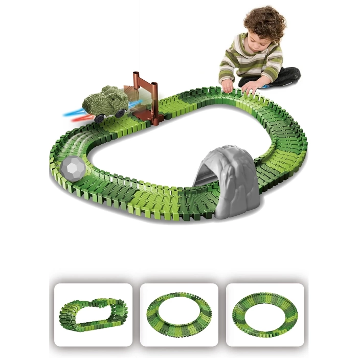 Dinozor Trucks 96 Parça Raylı Pist - Raylı Araç Oyuncak - Tren Oyuncak - Renkli Araç Yolu - Dino Trucks