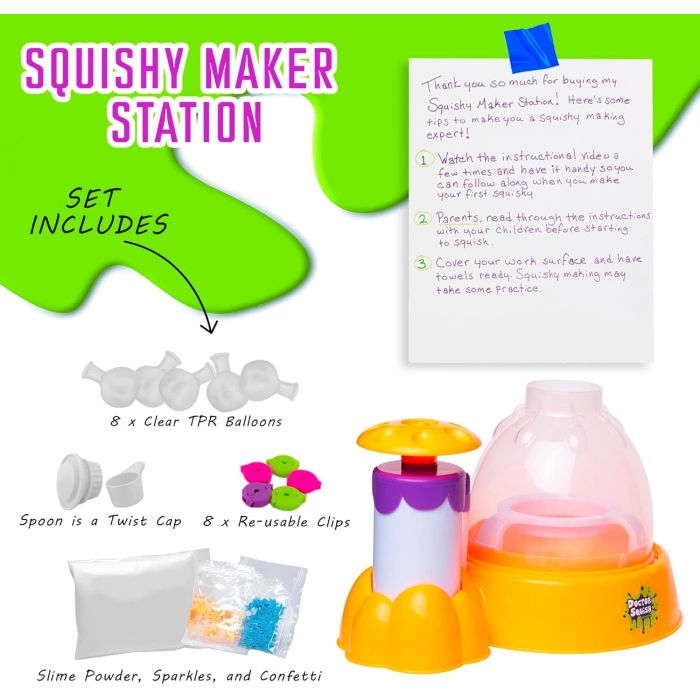 Doctor Squish Maker Station Neon, Parlak Simli Sukuşi Yapım Seti - Slime Yapma Seti - Doktor Sukuşi - Sukuşi Yap Oyuncak