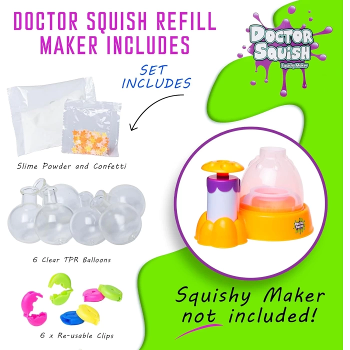 Doctor Squish Pack Refill Neon, Yedek Paket Parlak Simli Sukuşi Yapım Seti - Doktor Sukuşi - Sukuşi Yap Oyuncak